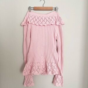 Y2K CATO Crochet Knit 100% Cotton Sweater Large Baby Pink Coquette
